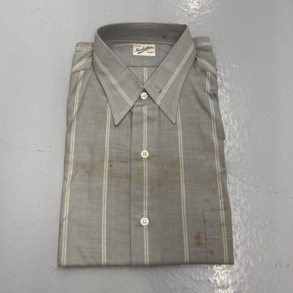NOS Vintage 50s Manhattan Grey/White Striped Cotton Shirt